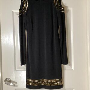 Catherine Women's Black Gold Studded cold shoulder dress